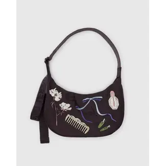 Baggu Medium Nylon Crescent Bag - Embroidered Get Ready With Me