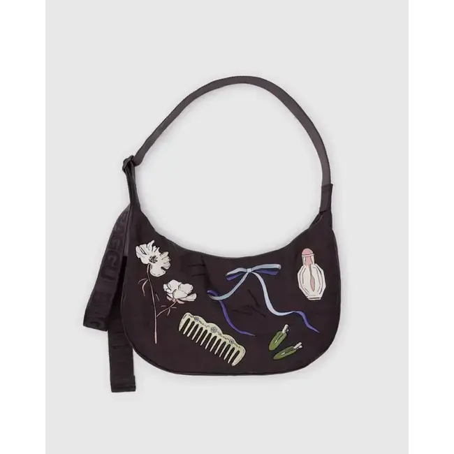 Baggu Medium Nylon Crescent Bag - Embroidered Get Ready With Me