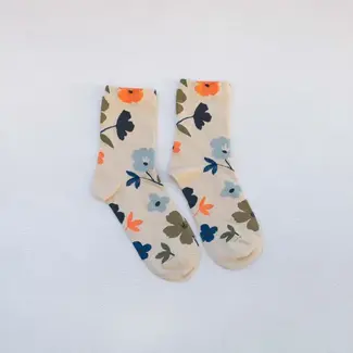 Tiepology Ella Floral Casual Socks- Beige