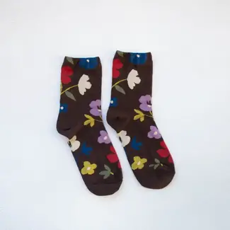 Tiepology Ella Floral Casual Socks- Dark Brown