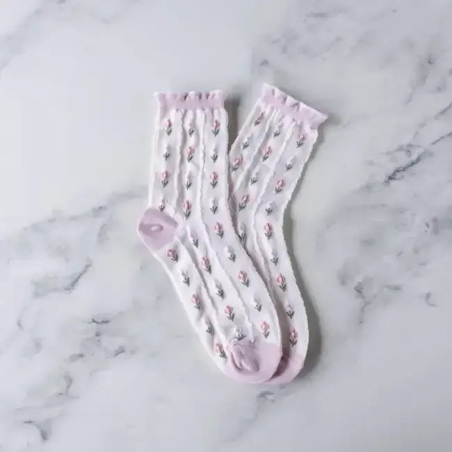 Tiepology Pastel Floral Socks- Pink