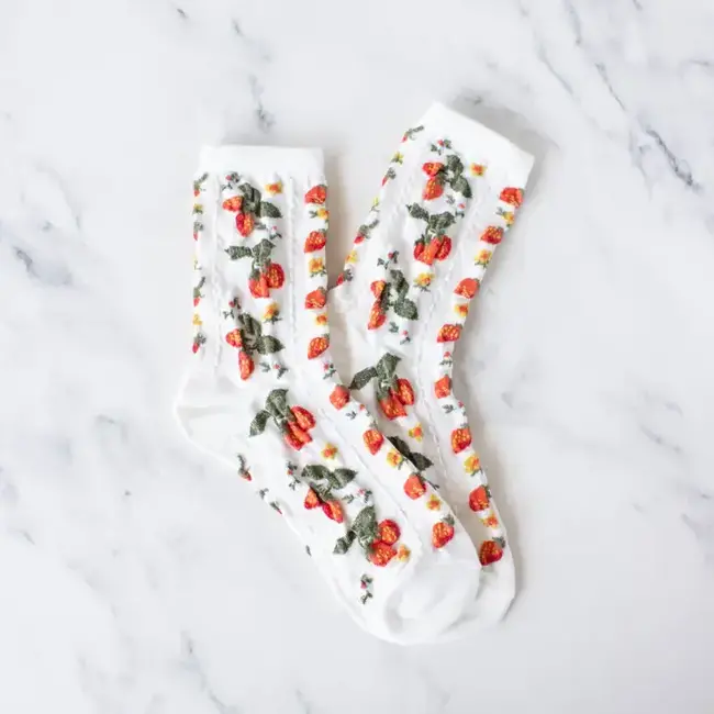 Tiepology Strawberry Farm Socks- White