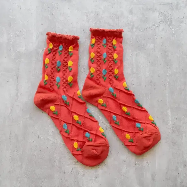 Tiepology Tulip Flower Socks- Coral