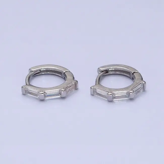 Mini Baguette Hoops-Silver