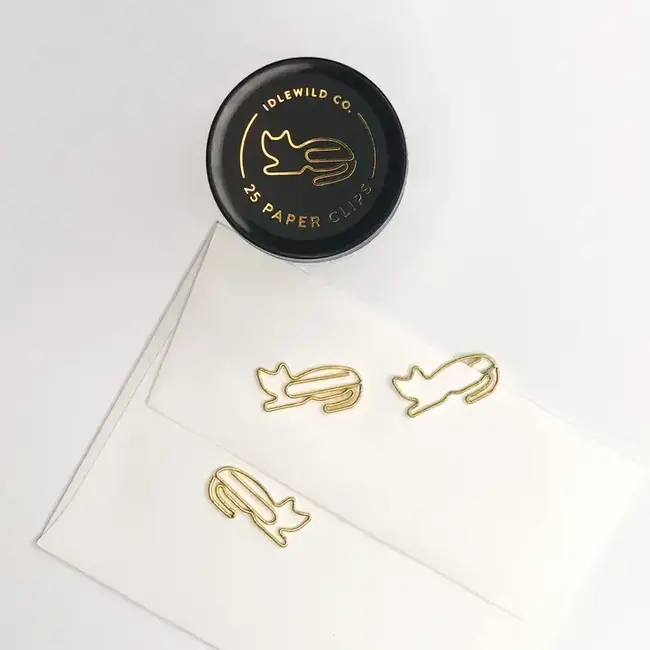 Idlewild Co. Cat Gold Plated Paper Clips- Jar of 25
