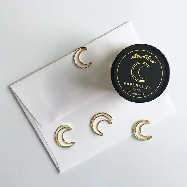 Idlewild Co. Crescent Moon Gold Plated Paper Clips- Jar of 25