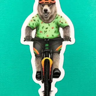 Abundance Illustration Mountain Biking Bear Sticker