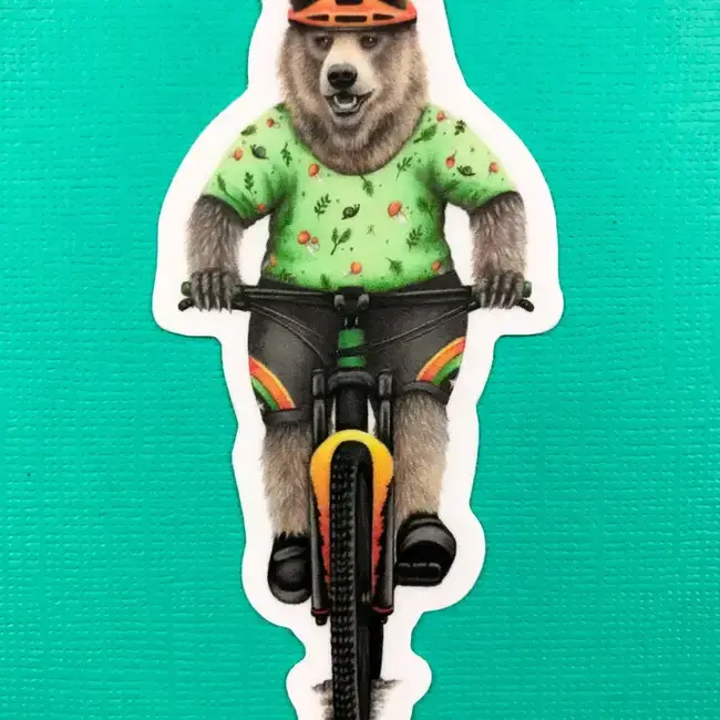 Abundance Illustration Mountain Biking Bear Sticker