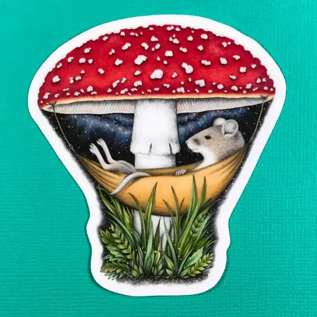 Abundance Illustration AI - Mouse under Mushroom Sticker