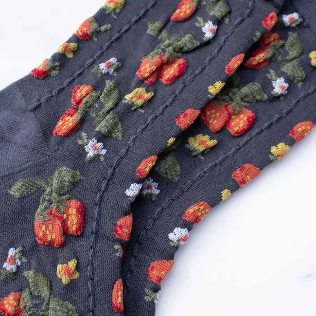 Tiepology Strawberry Farm Socks- Charcoal