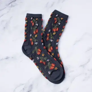 Tiepology Strawberry Farm Socks- Charcoal