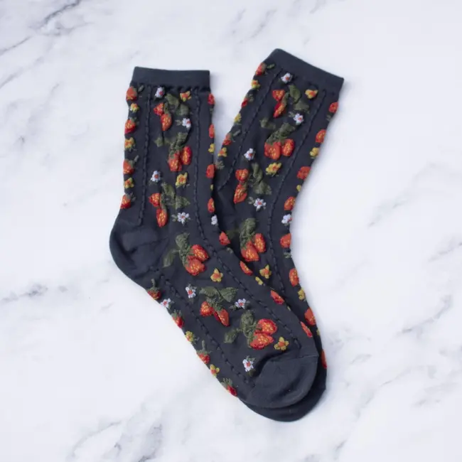Tiepology Strawberry Farm Socks- Charcoal