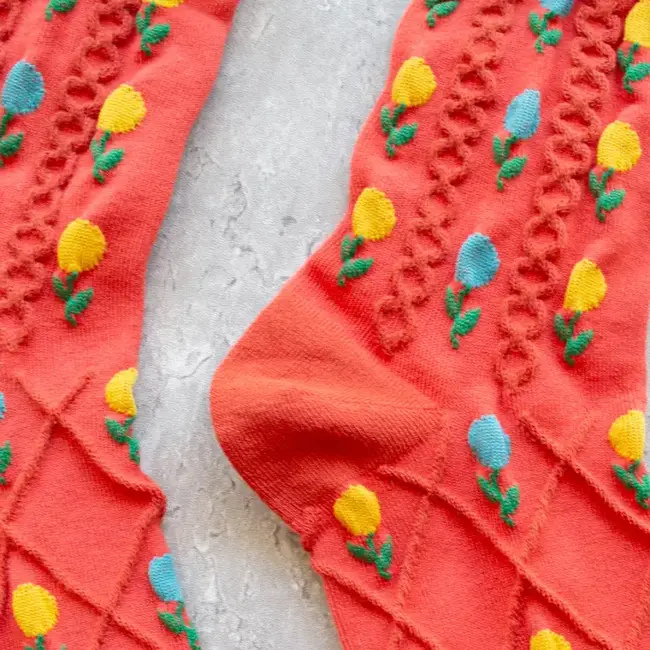 Tiepology Tulip Flower Socks- Coral