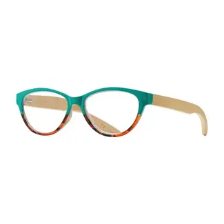 Blue Planet Eyewear Lucia Reader - Turquoise To Amber Tortoise / Natural Bamboo +1.25