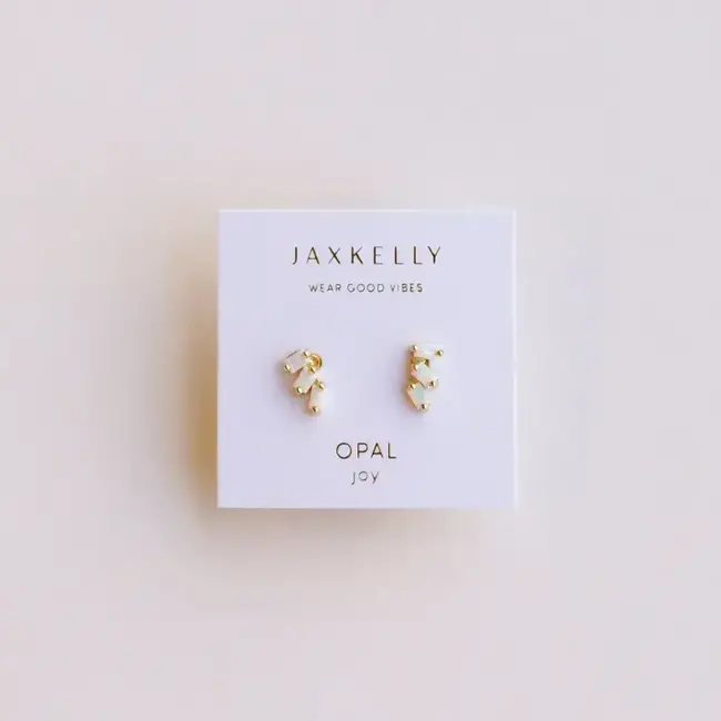 JaxKelly Offset Trio Earrings- White Opal