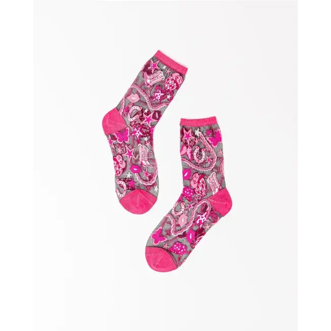 Sock Candy Disco Barbie Black Sheer Crew Sock
