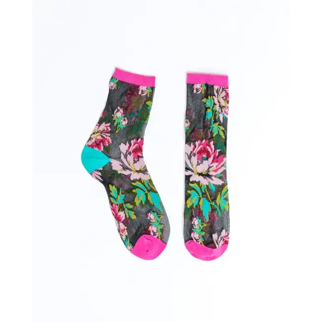 Sock Candy English Rose Black Sheer Ankle Sock