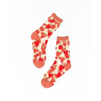 Sock Candy Strawberry Daisy Ruffle Sheer Crew Sock