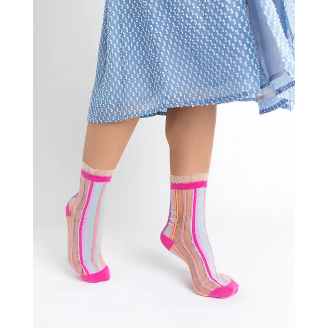 Sock Candy Candy Stripe Ruffle Crew Sock