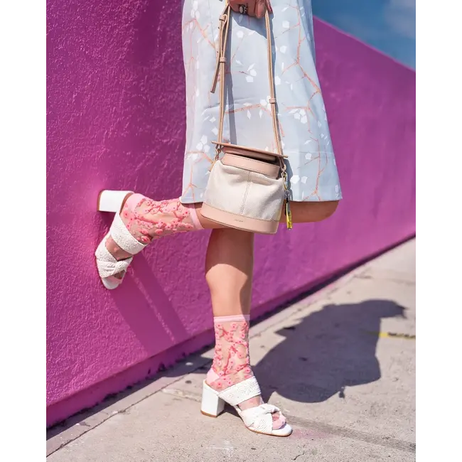 Sock Candy Cherry Blossom Sheer Crew Sock