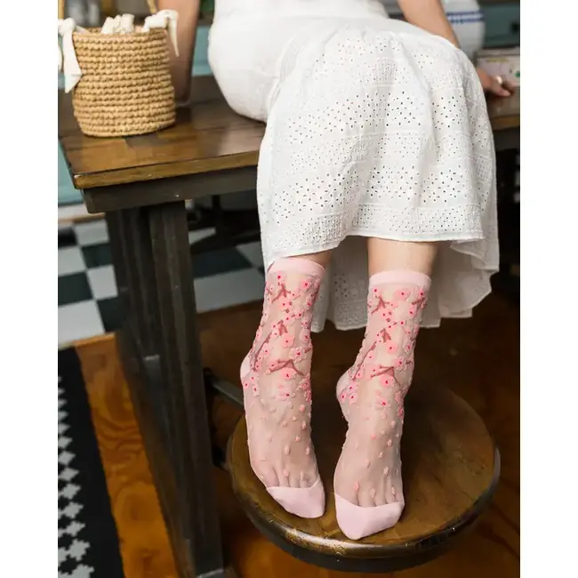 Sock Candy Cherry Blossom Sheer Crew Sock