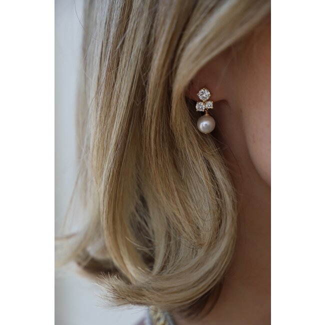 Katie Waltman Dahlia CZ Pearl Studs - Gold