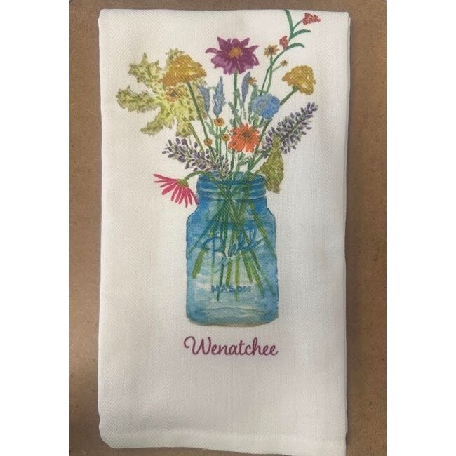 French Graffiti Wildflowers in Mason Jar Wenatchee - Dishtowel