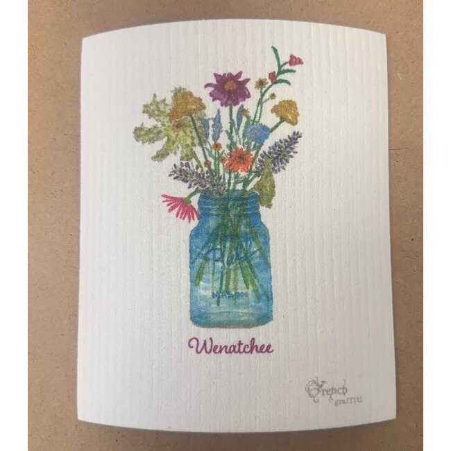French Graffiti Wildflowers in Mason Jar Wenatchee - Swedish Dishcloth