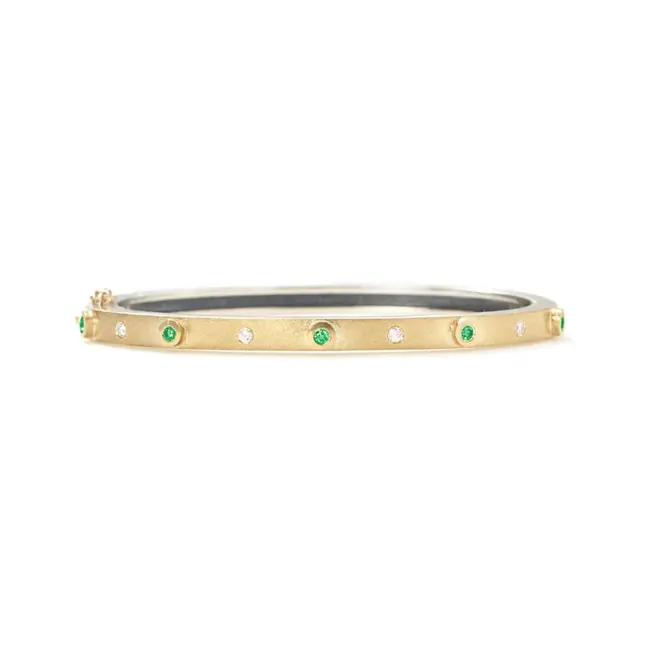 Rene Escobar Fine Rene Escobar Junia 4mm YG Front .5 Ct Diamonds and Emeralds  Bracelet