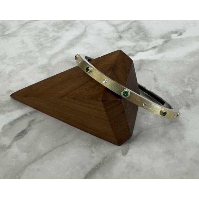 Rene Escobar Fine Rene Escobar Junia 4mm YG Front .5 Ct Diamonds and Emeralds  Bracelet