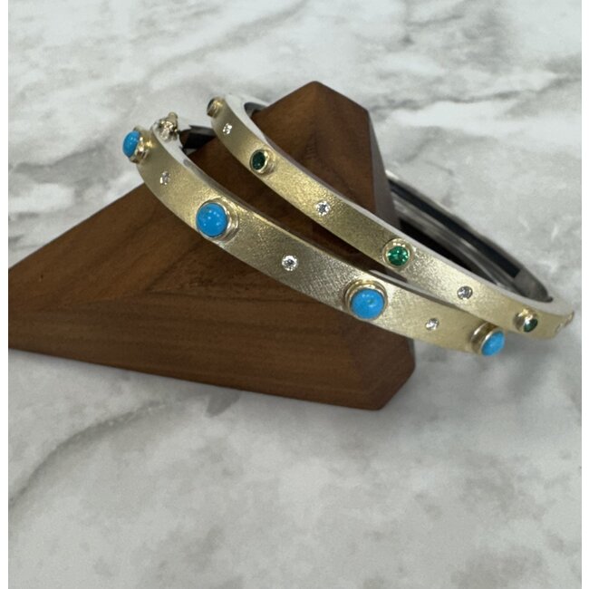 Rene Escobar Fine Rene Escobar Junia 4mm YG Front .5 Ct Diamonds and Emeralds  Bracelet