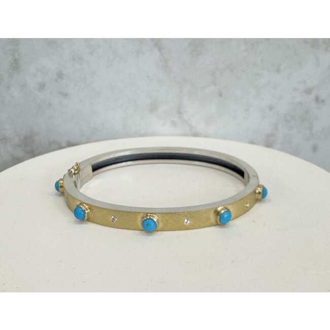 Rene Escobar Fine Rene Escobar Junia 6mm YG Front .7 Ct Diamonds and Turq  Bracelet