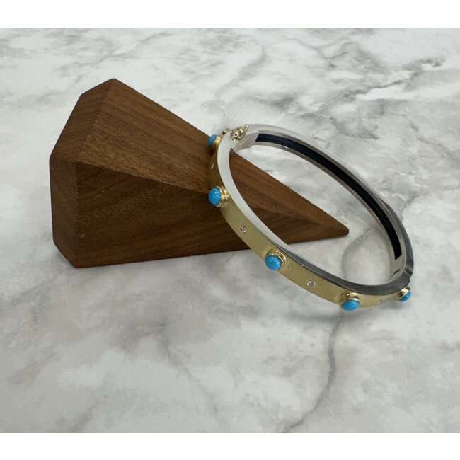 Rene Escobar Fine Rene Escobar Junia 6mm YG Front .7 Ct Diamonds and Turq  Bracelet