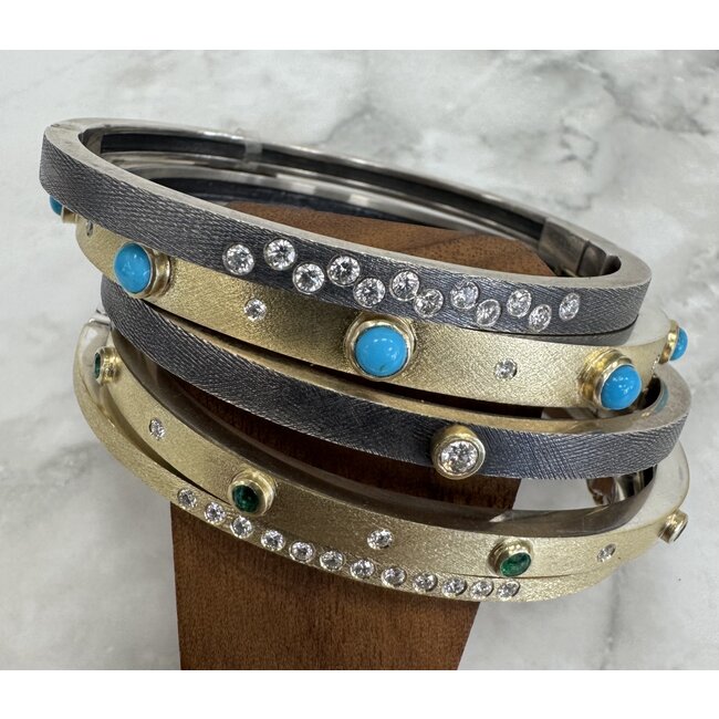 Rene Escobar Fine Rene Escobar Junia 6mm YG Front .7 Ct Diamonds and Turq  Bracelet