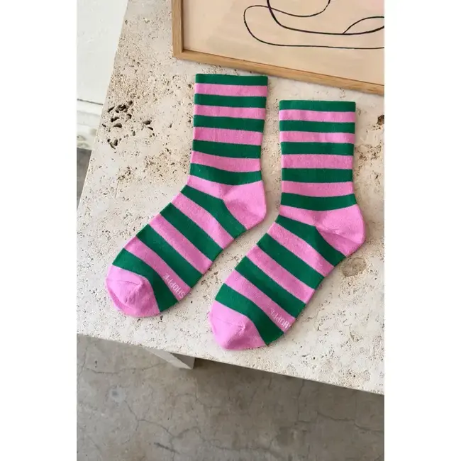 Le Bon Shoppe Wally Sock - Pink/Green Stripe
