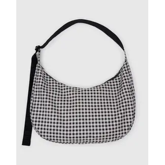 Baggu Large Nylon Crescent Bag - Black & White Gingham