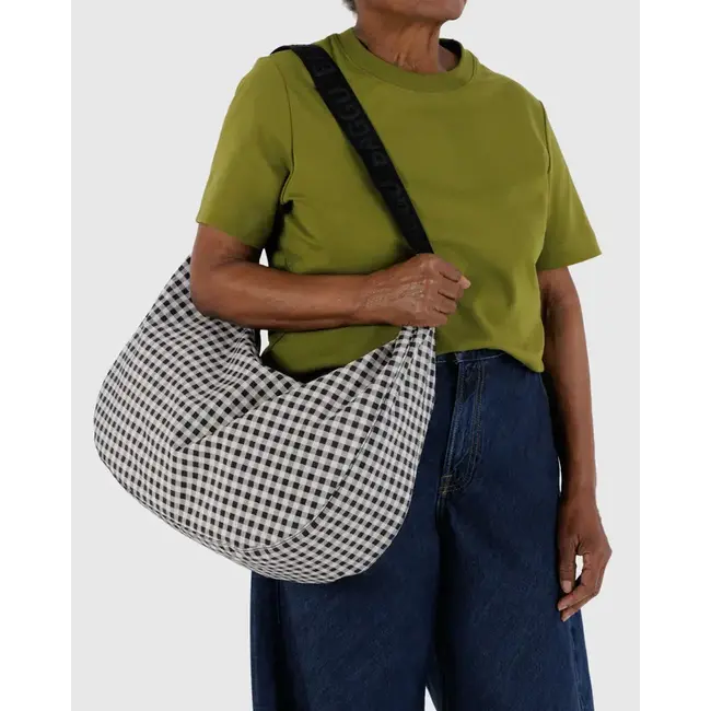 Baggu Large Nylon Crescent Bag - Black & White Gingham