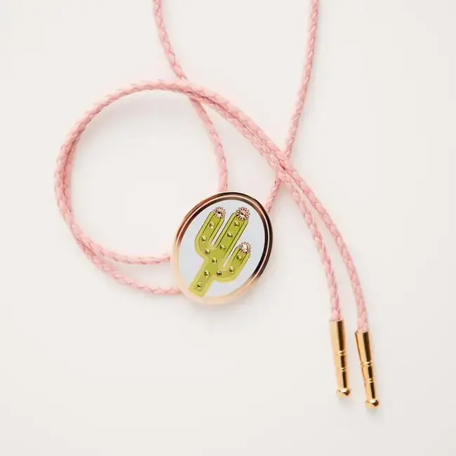 Tiny Deer Studio Rhinestone Cactus Bolo Tie - Pink Cord