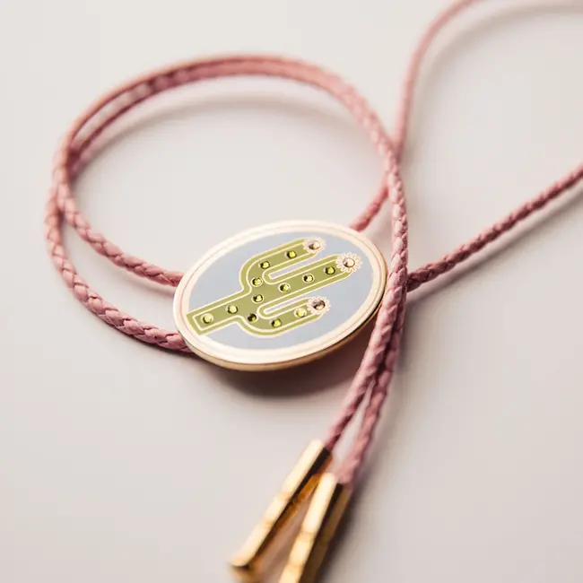 Tiny Deer Studio Rhinestone Cactus Bolo Tie - Pink Cord