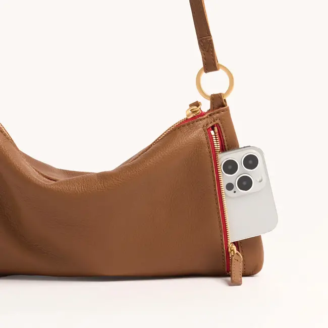 Hammitt Kyle-Mahogany Pebble - Brushed Gold - Red Zip