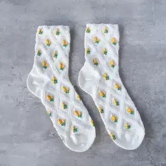Tiepology Floral Casual Socks - Ivory/Yellow