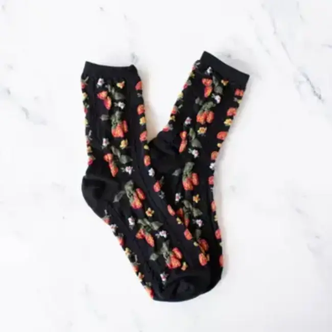 Tiepology Strawberry Farm Socks - Black