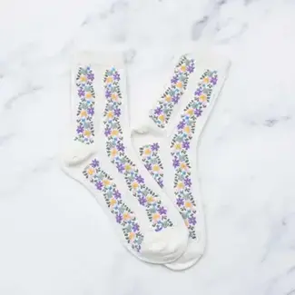 Tiepology Aahana Floral Socks - Ivory