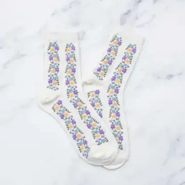Tiepology Aahana Floral Socks - Ivory
