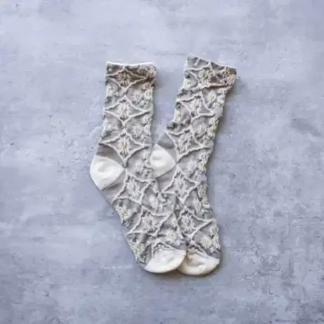 Tiepology Antique Floral Socks - Khaki/Cream