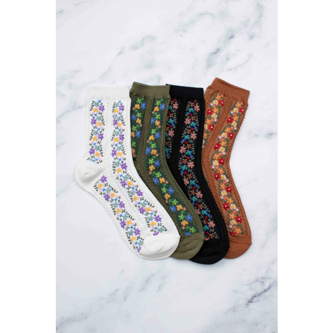Tiepology Aahana Floral Socks - Ivory