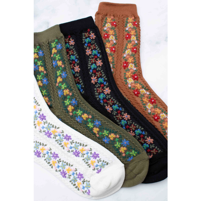 Tiepology Aahana Floral Socks - Ivory