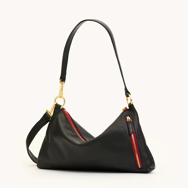 Hammitt Kyle Medium - Black - Brushed Gold - Red Zip