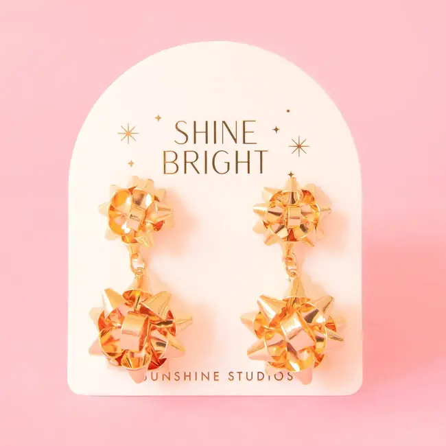 Sunshine Studios Holiday Bow Earrings- Double - Gold