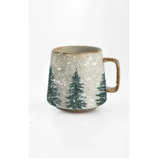 Artsy Em Snowy Trees Mug with Dark Wood Coaster